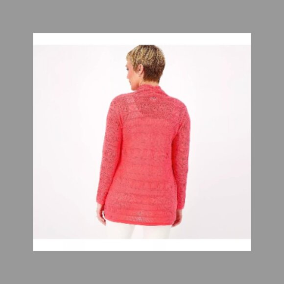 Joan Rivers Women's Crochet Stripe Knit Cardigan Small S Khaki Tan A591224 - Picture 3 of 7